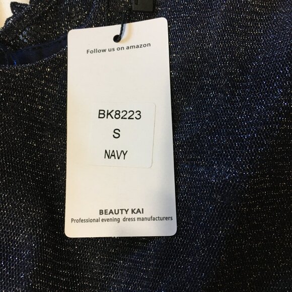 BEAUTY KAI Navy Floral Lace Long Formal Party Evening Gown Dress-Size S - Picture 6 of 8